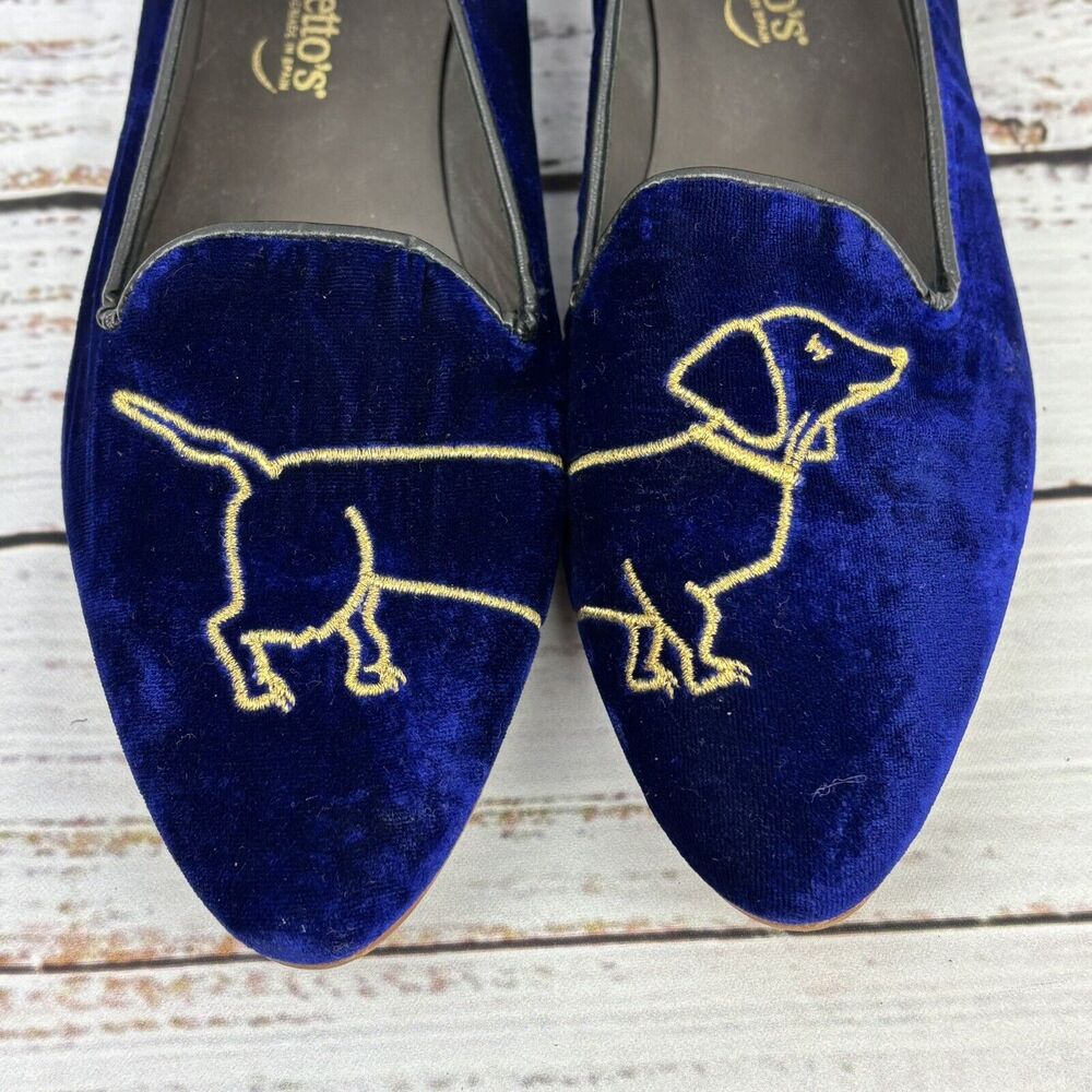 Geppettos Blue Velvet Dog Embroidered Slip On Shoes Flats Spain 35 EU 4.5 US‎ - Picture 2 of 12